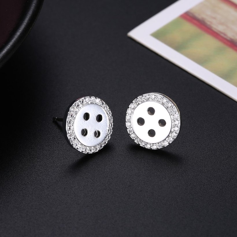 Wholesale Fashion Fastener Round CZ Stud Earring Free Shipping Silver plated Geometric Round Stud Earrings For Women Beautiful Jewelry TGSPE055 1