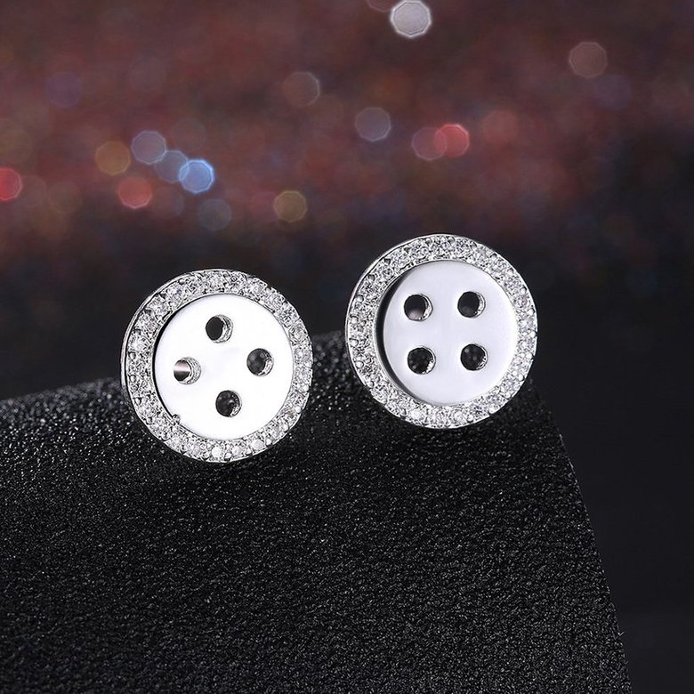 Wholesale Fashion Fastener Round CZ Stud Earring Free Shipping Silver plated Geometric Round Stud Earrings For Women Beautiful Jewelry TGSPE055 2