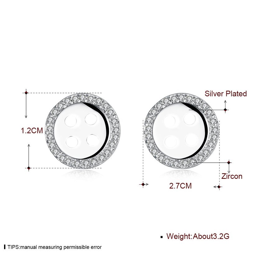 Wholesale Fashion Fastener Round CZ Stud Earring Free Shipping Silver plated Geometric Round Stud Earrings For Women Beautiful Jewelry TGSPE055 3