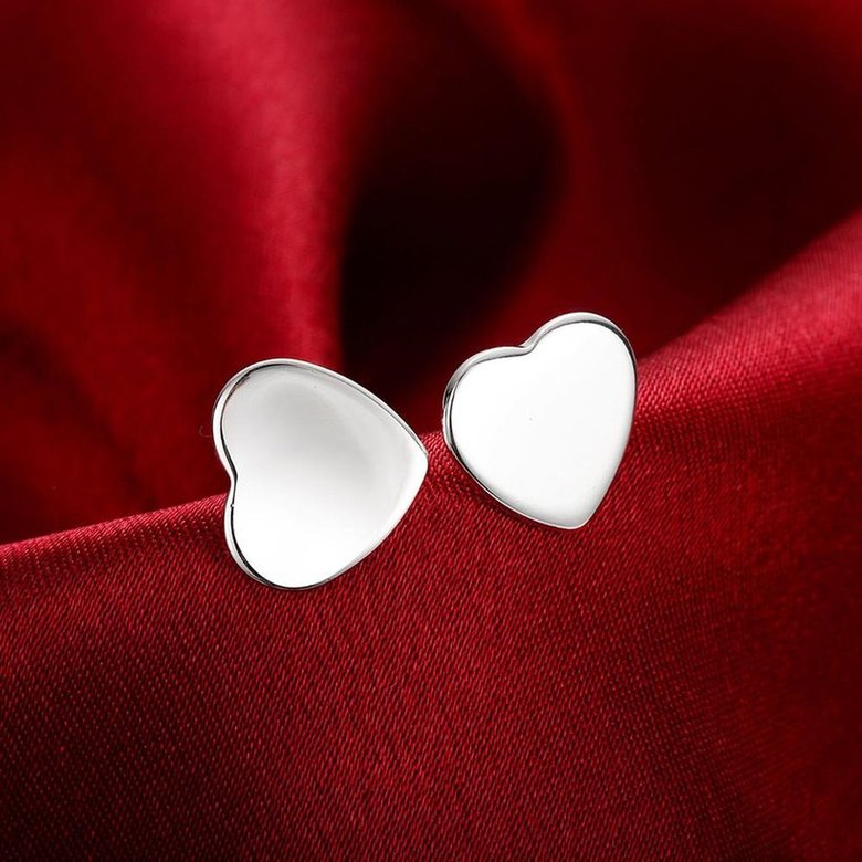 Wholesale Cute Female Love Heart Stud Earrings Silver plated Small Earrings Charm Crystal Wedding Earrings For Women TGSPE121 4