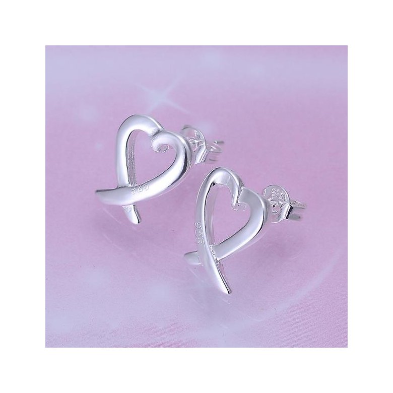 Wholesale Romantic Silver plated Stud Earring For Women Hollow heart shape Stud Earrings Simple Fashion Fine Jewelry Party Student Gift TGSPE141 0