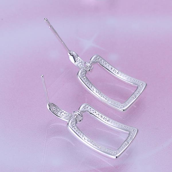 Wholesale Fashion Silver Geometric Stud Earring Smooth Long Square Grid Earrings Charm For Women Jewelry Wedding Engagement Party Gift TGSPE142 0