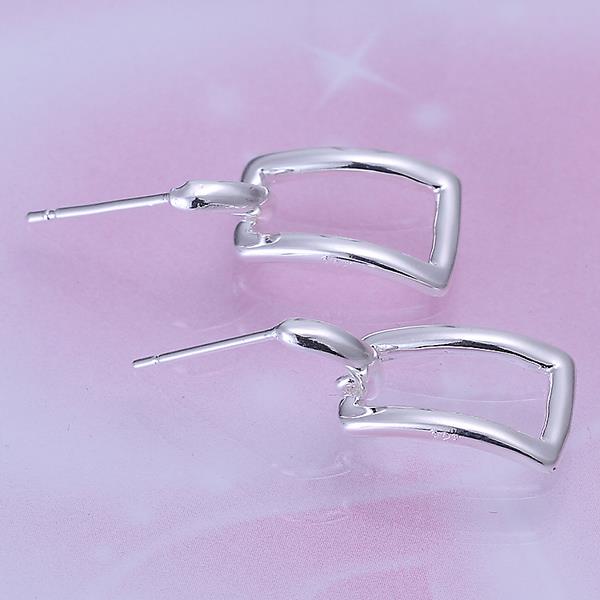 Wholesale Fashion Silver Geometric Stud Earring Smooth Long Square Grid Earrings Charm For Women Jewelry Wedding Engagement Party Gift TGSPE142 2