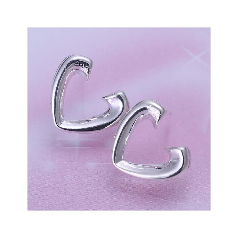 Wholesale Romantic Silver plated Stud Earring For Women Hollow heart shape Stud Earrings Simple Fashion Fine Jewelry Party Student Gift TGSPE144 1