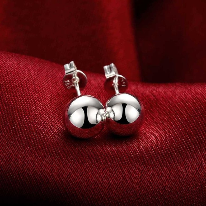 Wholesale Trendy High Quality Silver plated Round Circle Solid Ball Bead Stud Earring Woman Fashion Wedding Engagement Jewelry TGSPE146 3