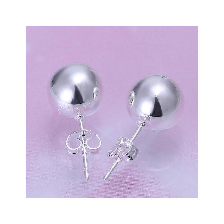 Wholesale High Quality Silver plated Round Circle Solid Ball Bead Stud Earring Woman Fashion Wedding Engagement Jewelry TGSPE147 1