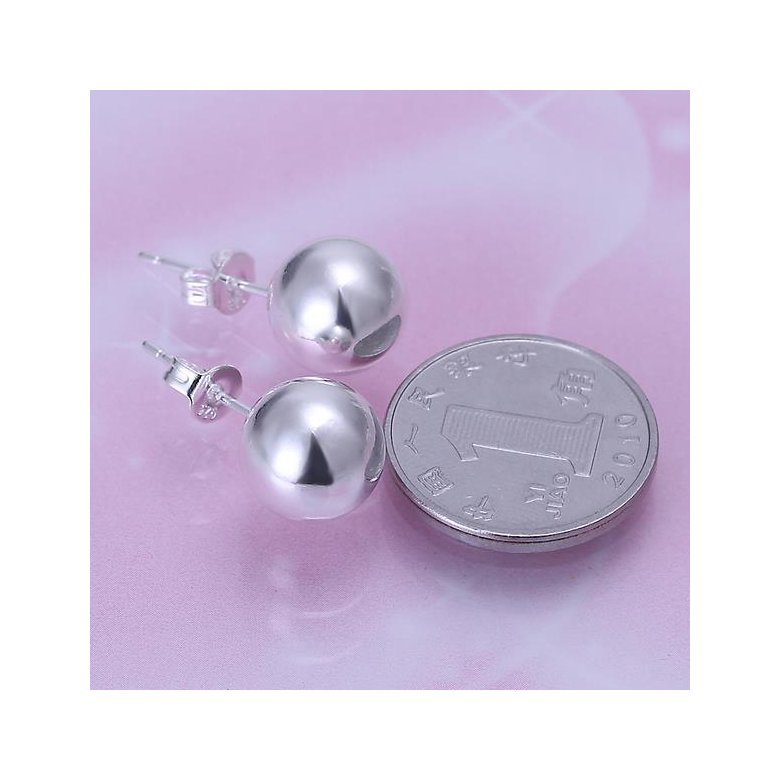 Wholesale High Quality Silver plated Round Circle Solid Ball Bead Stud Earring Woman Fashion Wedding Engagement Jewelry TGSPE147 2