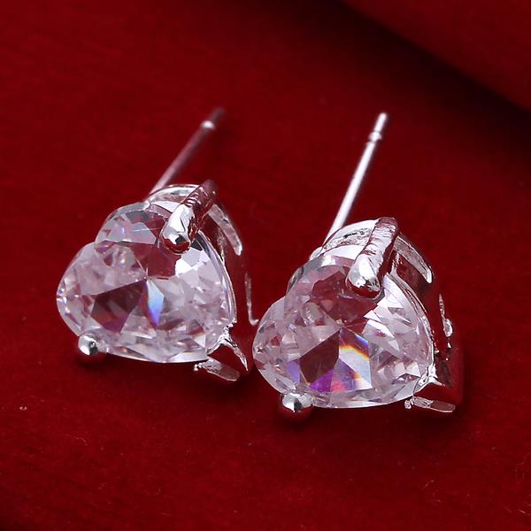 Wholesale Cute Female Love Heart Stud Earrings Silver plated Small Earrings Charm Crystal zircon Wedding Earrings For Women TGSPE152 1