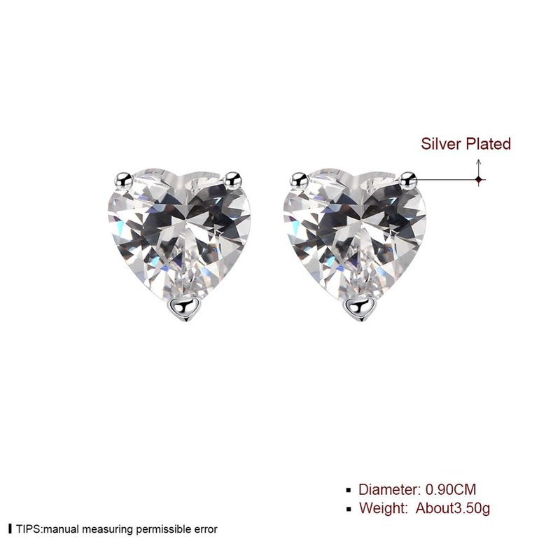 Wholesale Cute Female Love Heart Stud Earrings Silver plated Small Earrings Charm Crystal zircon Wedding Earrings For Women TGSPE152 2