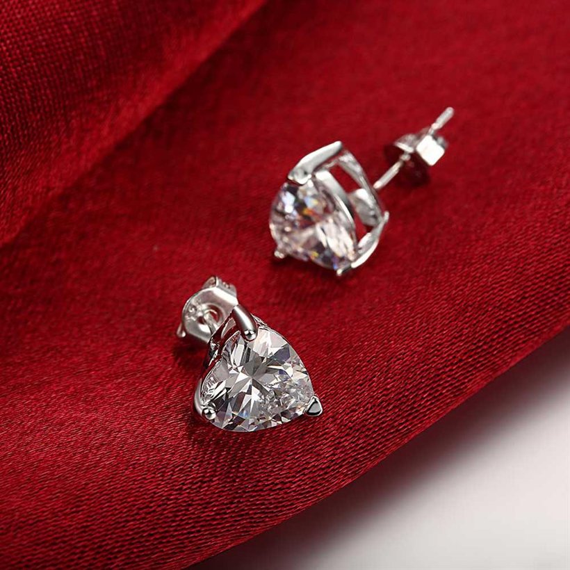 Wholesale Cute Female Love Heart Stud Earrings Silver plated Small Earrings Charm Crystal zircon Wedding Earrings For Women TGSPE152 5