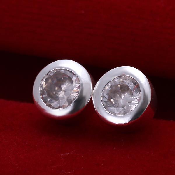 Wholesale Fashion Jewelry Stud Earrings For Women Silver Plated Inlaid Round Cubic Zircon Female Girl Simple Wedding Earring TGSPE154 1