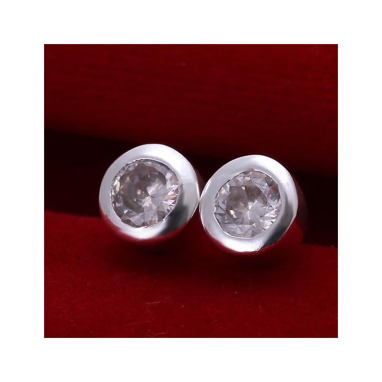 Wholesale Fashion Jewelry Stud Earrings For Women Silver Plated Inlaid Round Cubic Zircon Female Girl Simple Wedding Earring TGSPE154 1