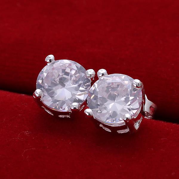Wholesale Romantic Fashion Jewelry Stud Earrings For Women Silver Plated Inlaid Round Cubic Zircon Female Girl Simple Wedding Earring TGSPE158 0