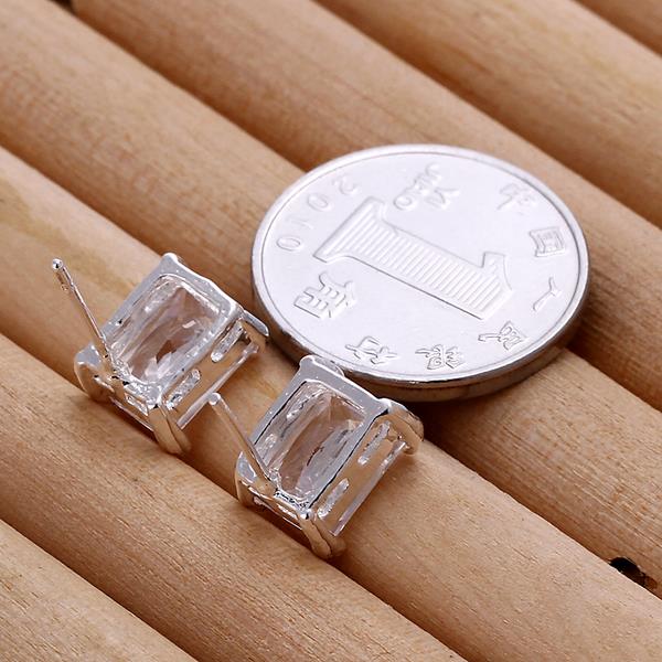 Wholesale Trendy Classic  Square silver plated Wedding Engagement Stud Earrings For Women big crystal zircon Fine Jewelry Gifts TGSPE159 0