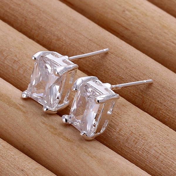 Wholesale Trendy Classic  Square silver plated Wedding Engagement Stud Earrings For Women big crystal zircon Fine Jewelry Gifts TGSPE159 1