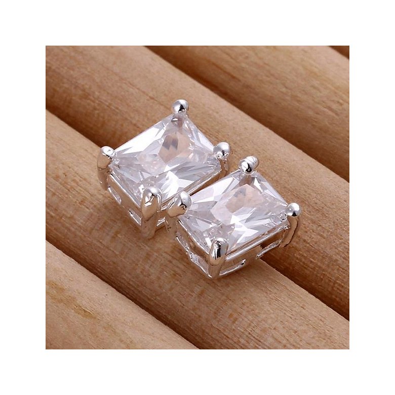 Wholesale Trendy Classic  Square silver plated Wedding Engagement Stud Earrings For Women big crystal zircon Fine Jewelry Gifts TGSPE159 2