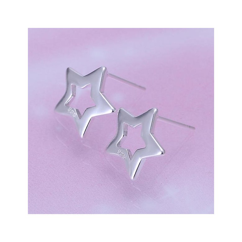 Wholesale Classic Silver plated Stud Earring For Women Hollow star shape Stud Earrings Simple Fashion Fine Jewelry Party Student Gift TGSPE164 1