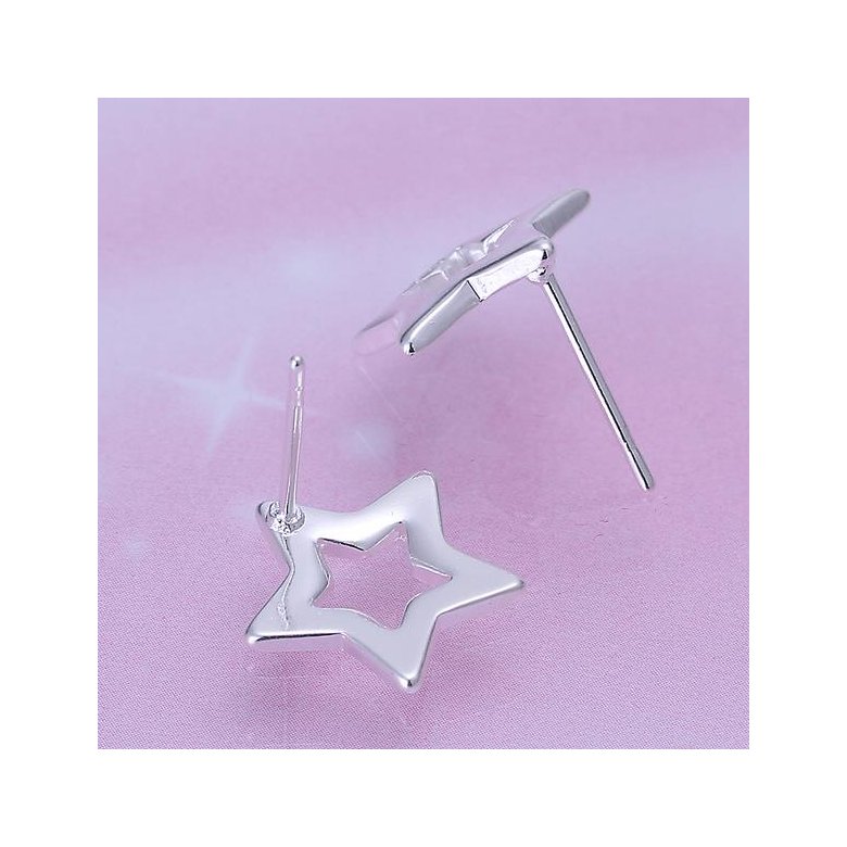 Wholesale Classic Silver plated Stud Earring For Women Hollow star shape Stud Earrings Simple Fashion Fine Jewelry Party Student Gift TGSPE164 2