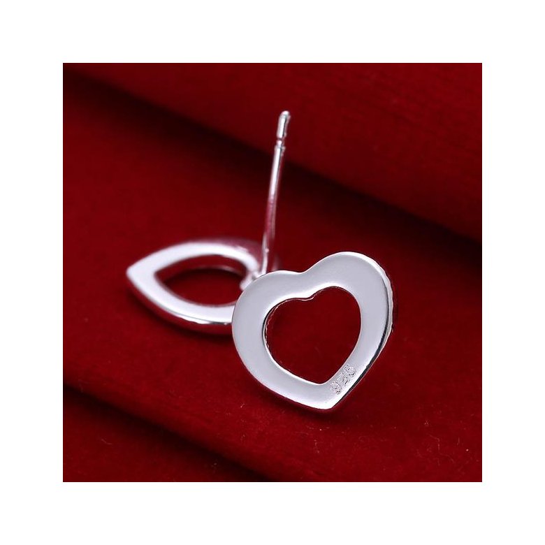 Wholesale Simple Cute Female Love Heart Stud Earrings Silver plated Small Earrings Charm Wedding Earrings For Women TGSPE165 1