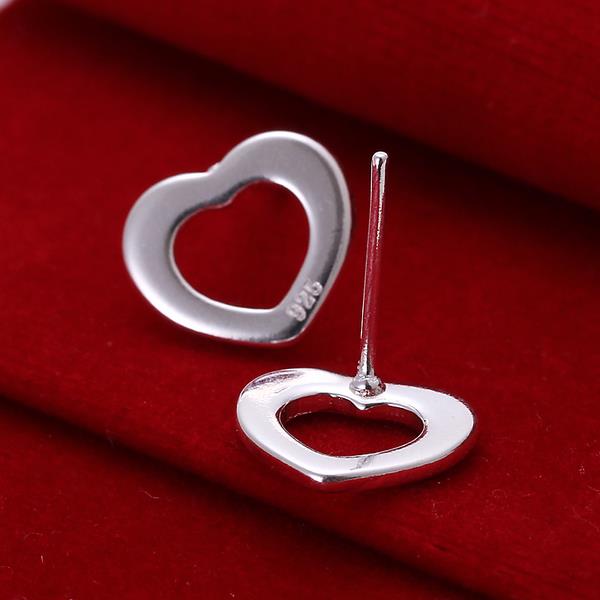 Wholesale Simple Cute Female Love Heart Stud Earrings Silver plated Small Earrings Charm Wedding Earrings For Women TGSPE165 2