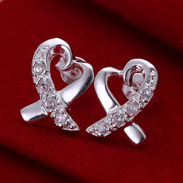Wholesale Trendy Silver plated Heart Stud Earring Inlaid With Zircon Crystal Earrings For Women Wedding Jewelry Gifts TGSPE172 3