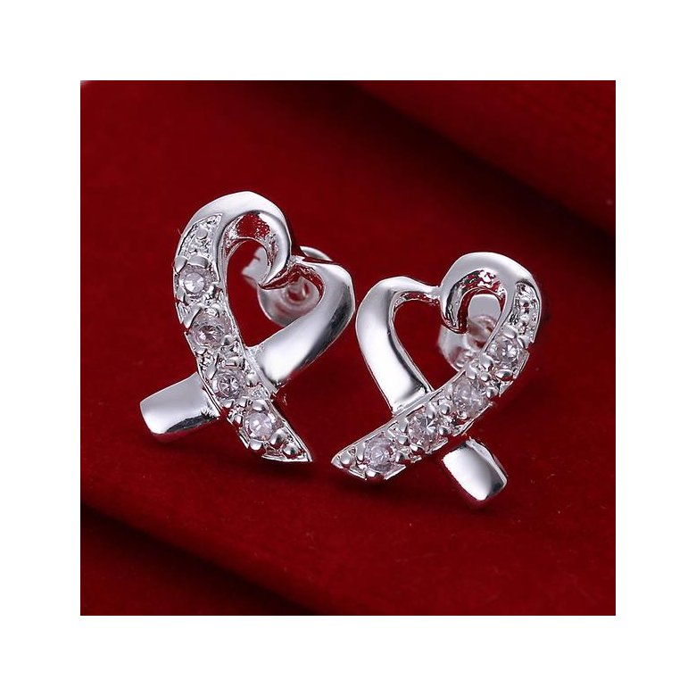 Wholesale Trendy Silver plated Heart Stud Earring Inlaid With Zircon Crystal Earrings For Women Wedding Jewelry Gifts TGSPE172 3