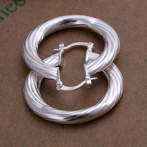 Wholesale Trendy Classic Big Circle twisted rope Charm Earrings silver plated for Women Party Gift Fashion Wedding Engagement Jewelry TGSPE177 0