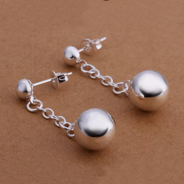 Wholesale Trendy High Quality Silver plated Round Circle Solid Ball Pendant Earring Woman Fashion Wedding Engagement Jewelry TGSPE186 2