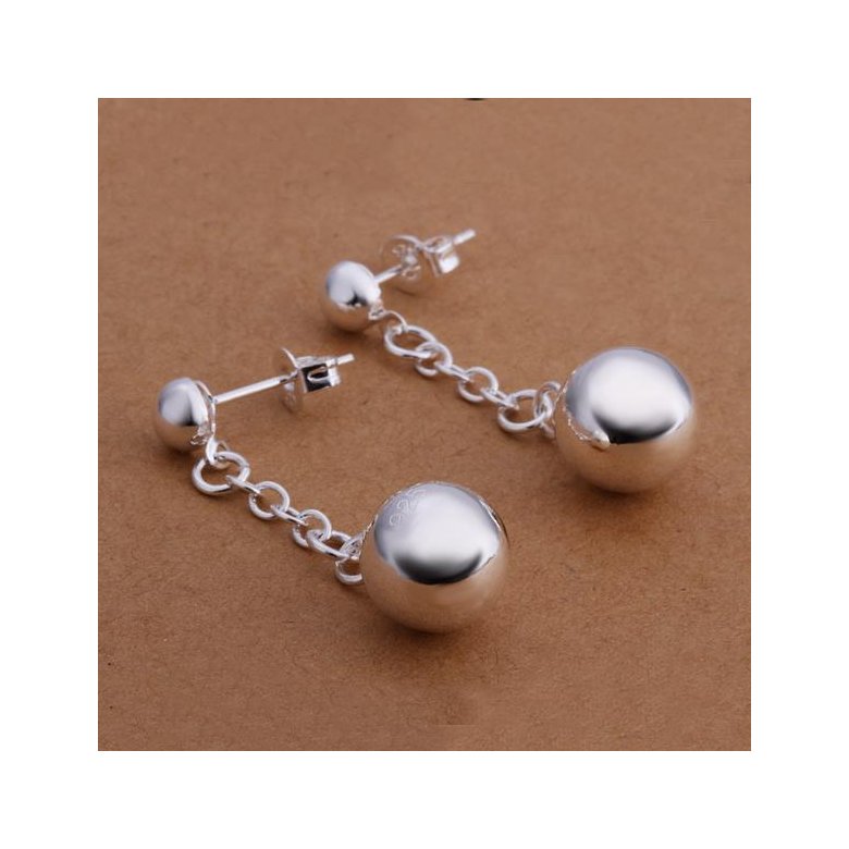 Wholesale Trendy High Quality Silver plated Round Circle Solid Ball Pendant Earring Woman Fashion Wedding Engagement Jewelry TGSPE186 2