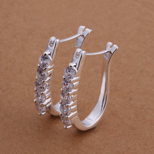 Wholesale Fashion earrings from China New Rhinestone Earrings U shape Silver Plated Earrings Crystal Simple Women's Jewelry TGSPE202 4