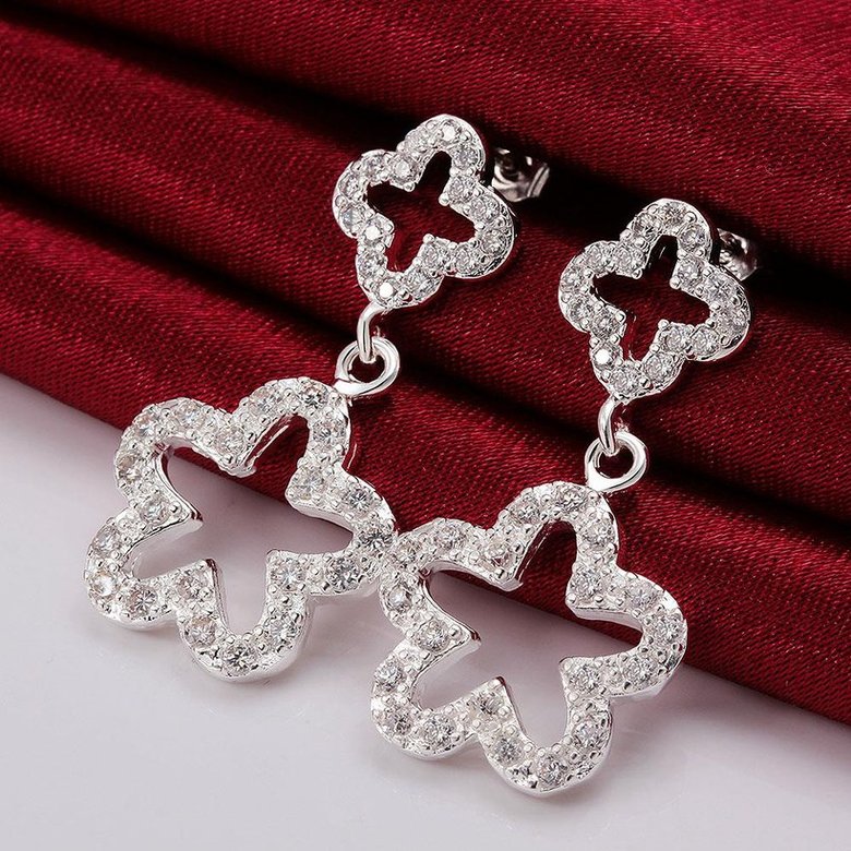 Wholesale Hot selling silver plated from China earrings high quality jewelry woman ablaze star crystal Zircon long section retro earrings TGSPE224 2