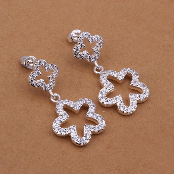 Wholesale Hot selling silver plated from China earrings high quality jewelry woman ablaze star crystal Zircon long section retro earrings TGSPE224 4