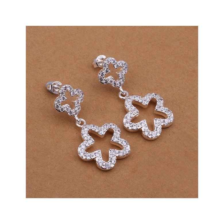 Wholesale Hot selling silver plated from China earrings high quality jewelry woman ablaze star crystal Zircon long section retro earrings TGSPE224 4