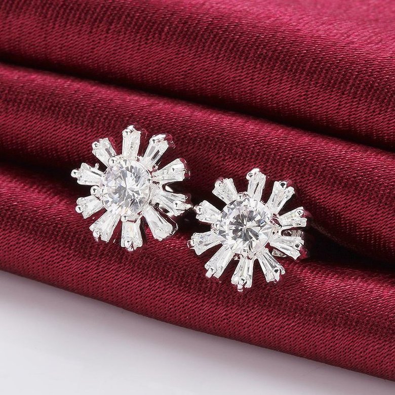 Wholesale Trendy Big Flower Diamond Stud Earring Real silver plated Engagement Wedding Earrings for Women Bridal Party Jewelry Gift TGSPE229 2
