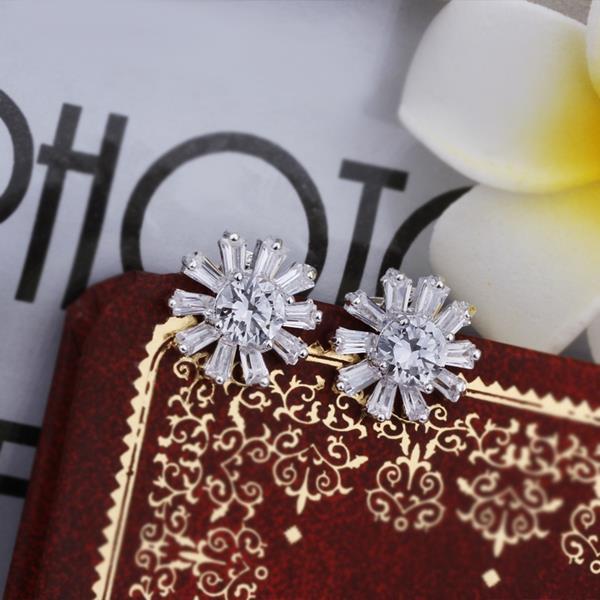 Wholesale Trendy Big Flower Diamond Stud Earring Real silver plated Engagement Wedding Earrings for Women Bridal Party Jewelry Gift TGSPE229 3