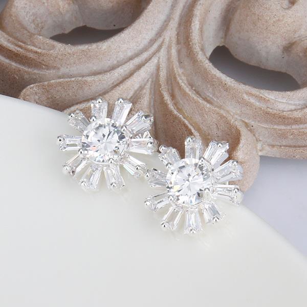 Wholesale Trendy Big Flower Diamond Stud Earring Real silver plated Engagement Wedding Earrings for Women Bridal Party Jewelry Gift TGSPE229 4