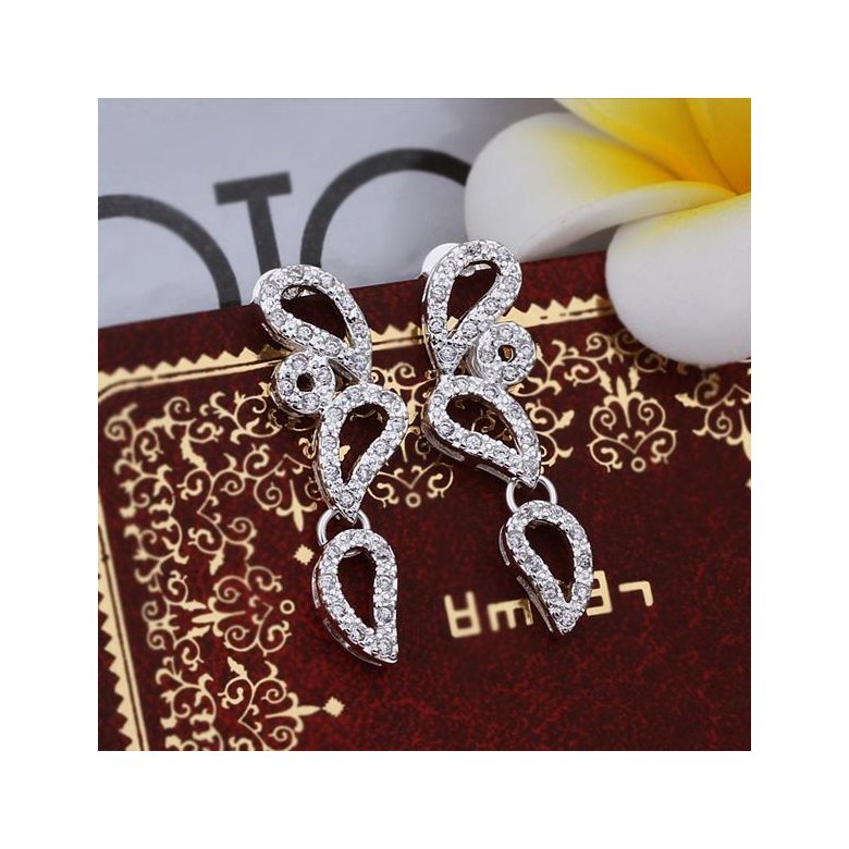 Wholesale Trendy Women Drop Earring Wedding Band Jewelry Leave&Water Drop Shape Earring AAA Cubic Zirconia New Fashion Bridal Accessories TGSPE009 3