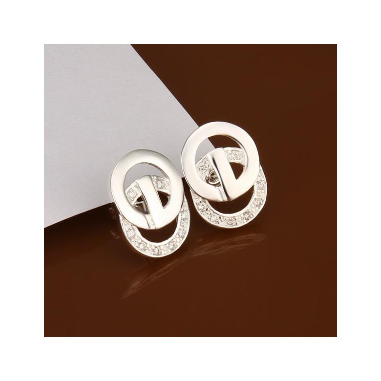 Wholesale Romantic Silver plated Double-circle Stud Earring for Women Sparkling Single circle Zircon Wedding Jewelry Prevent Allergy TGSPE019 1