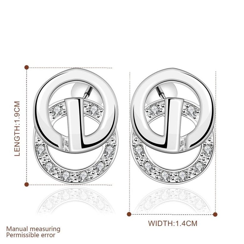 Wholesale Romantic Silver plated Double-circle Stud Earring for Women Sparkling Single circle Zircon Wedding Jewelry Prevent Allergy TGSPE019 2