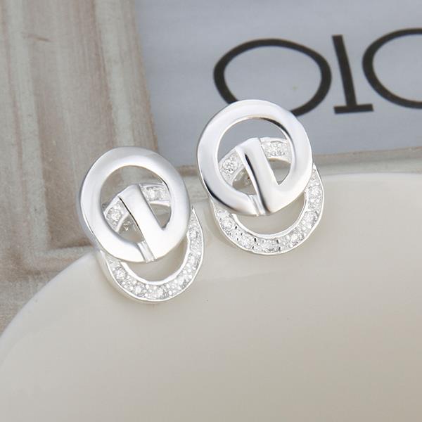 Wholesale Romantic Silver plated Double-circle Stud Earring for Women Sparkling Single circle Zircon Wedding Jewelry Prevent Allergy TGSPE019 5