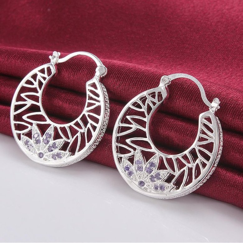 Wholesale Romantic Elegant silver plated purple Cubic Zirconia Stone Stud Earring For Women Round hollow Crystal Earrings Wedding Jewelry  TGSPE021 0