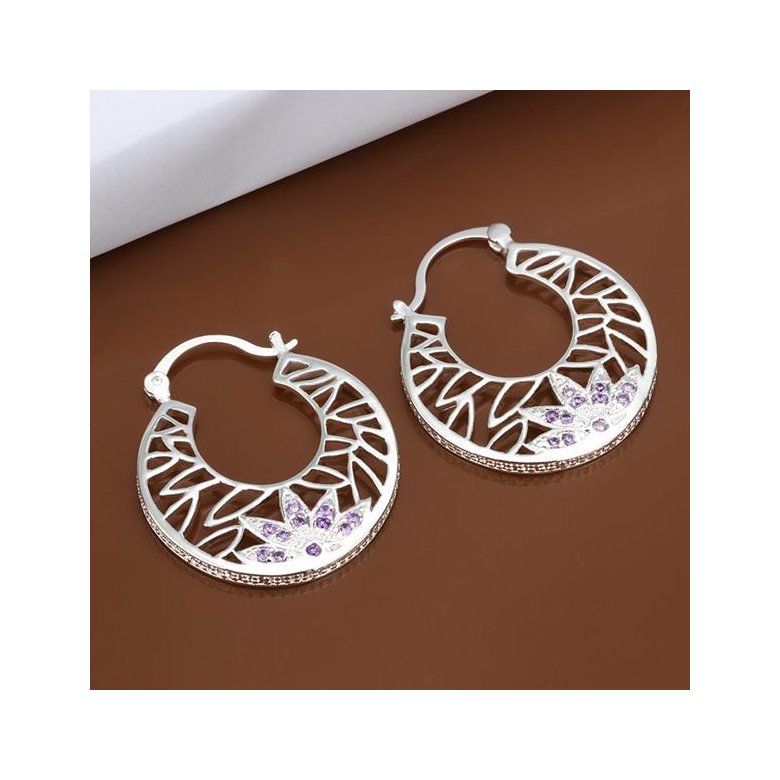 Wholesale Romantic Elegant silver plated purple Cubic Zirconia Stone Stud Earring For Women Round hollow Crystal Earrings Wedding Jewelry  TGSPE021 1