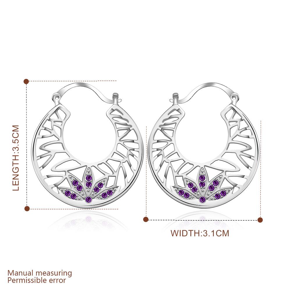 Wholesale Romantic Elegant silver plated purple Cubic Zirconia Stone Stud Earring For Women Round hollow Crystal Earrings Wedding Jewelry  TGSPE021 2