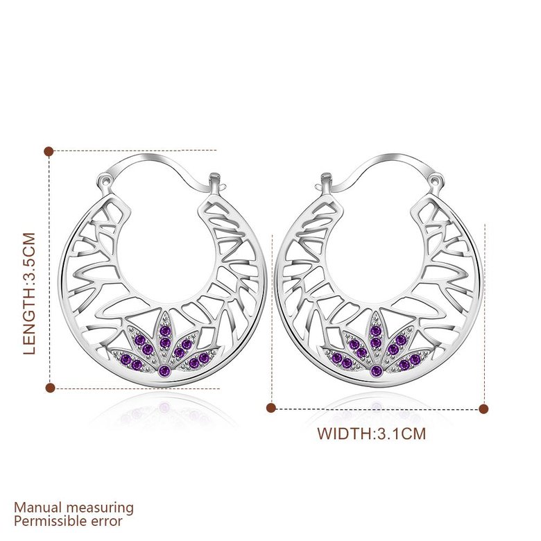 Wholesale Romantic Elegant silver plated purple Cubic Zirconia Stone Stud Earring For Women Round hollow Crystal Earrings Wedding Jewelry  TGSPE021 2