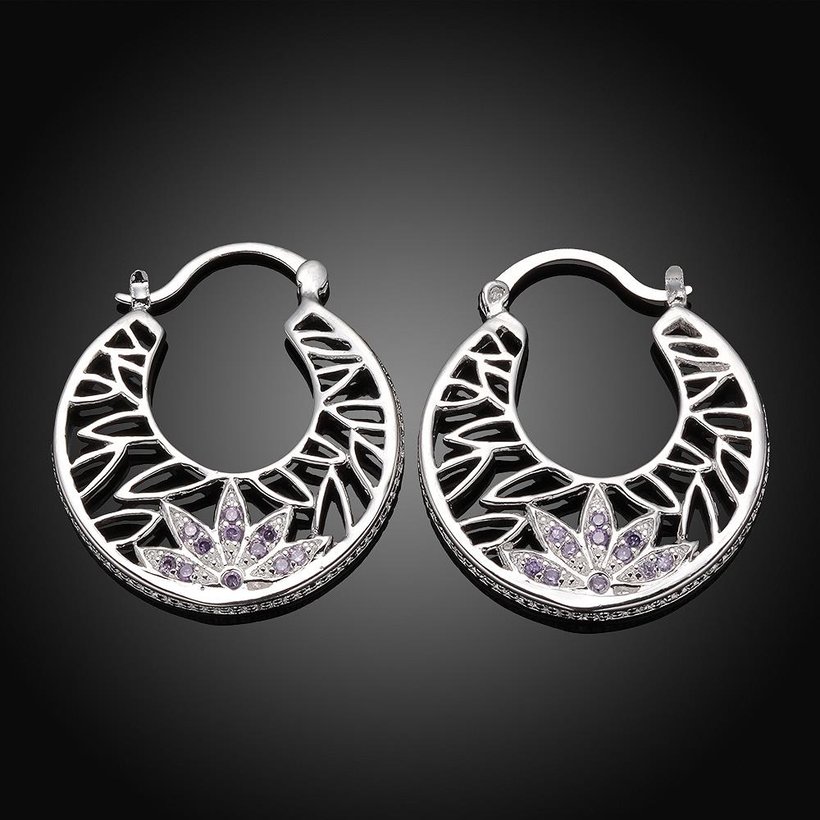 Wholesale Romantic Elegant silver plated purple Cubic Zirconia Stone Stud Earring For Women Round hollow Crystal Earrings Wedding Jewelry  TGSPE021 3