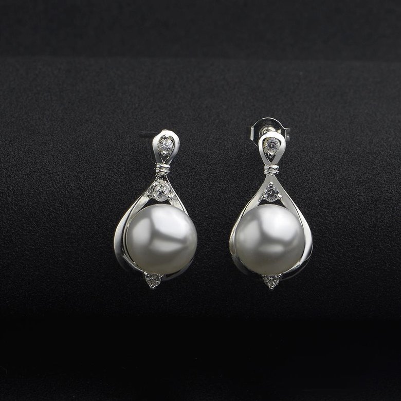 Wholesale Trendy Top Qualit Silver plated Earrings  pearl water drop Earrings For Girls Lady Party Accessories TGSPE056 0