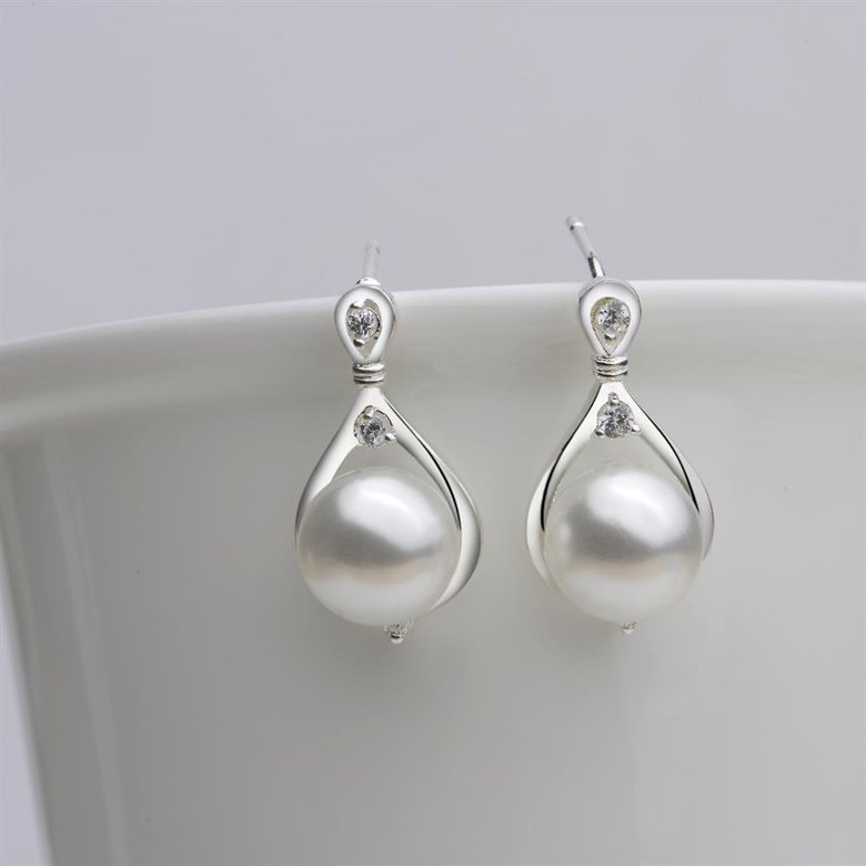 Wholesale Trendy Top Qualit Silver plated Earrings  pearl water drop Earrings For Girls Lady Party Accessories TGSPE056 2