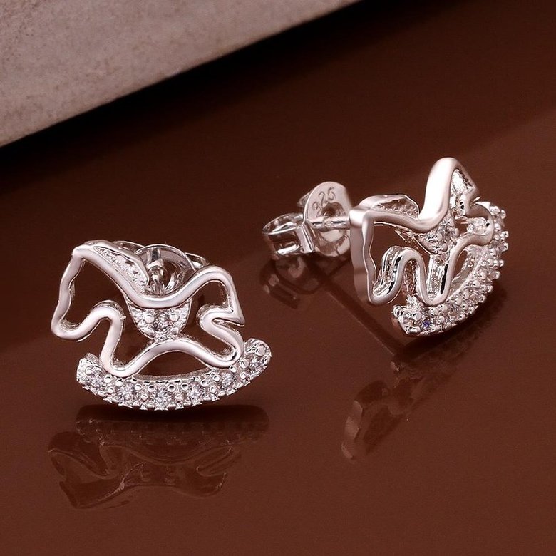 Wholesale Cute Horse CZ Crystal Silver plated earrings for Women Girls Wedding Party animal Accessory jewelry TGSPE059 1