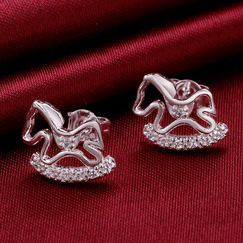 Wholesale Cute Horse CZ Crystal Silver plated earrings for Women Girls Wedding Party animal Accessory jewelry TGSPE059 3