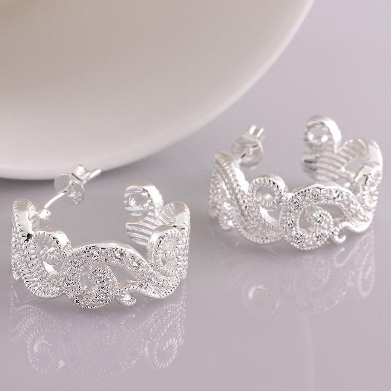 Wholesale Romantic Silver plated CZ Stud Earring Luxury Flower Earrings for Women Crystal Wedding Dangle Earrings  TGSPE075 3